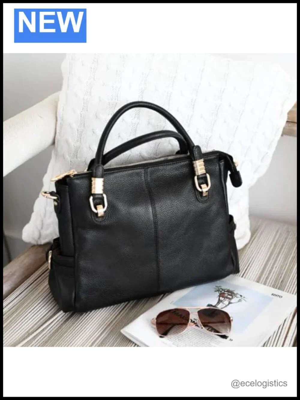 Genuine Leather RFID Wallet & Satchel Tote Set, Adjustable Straps, Women's Purse